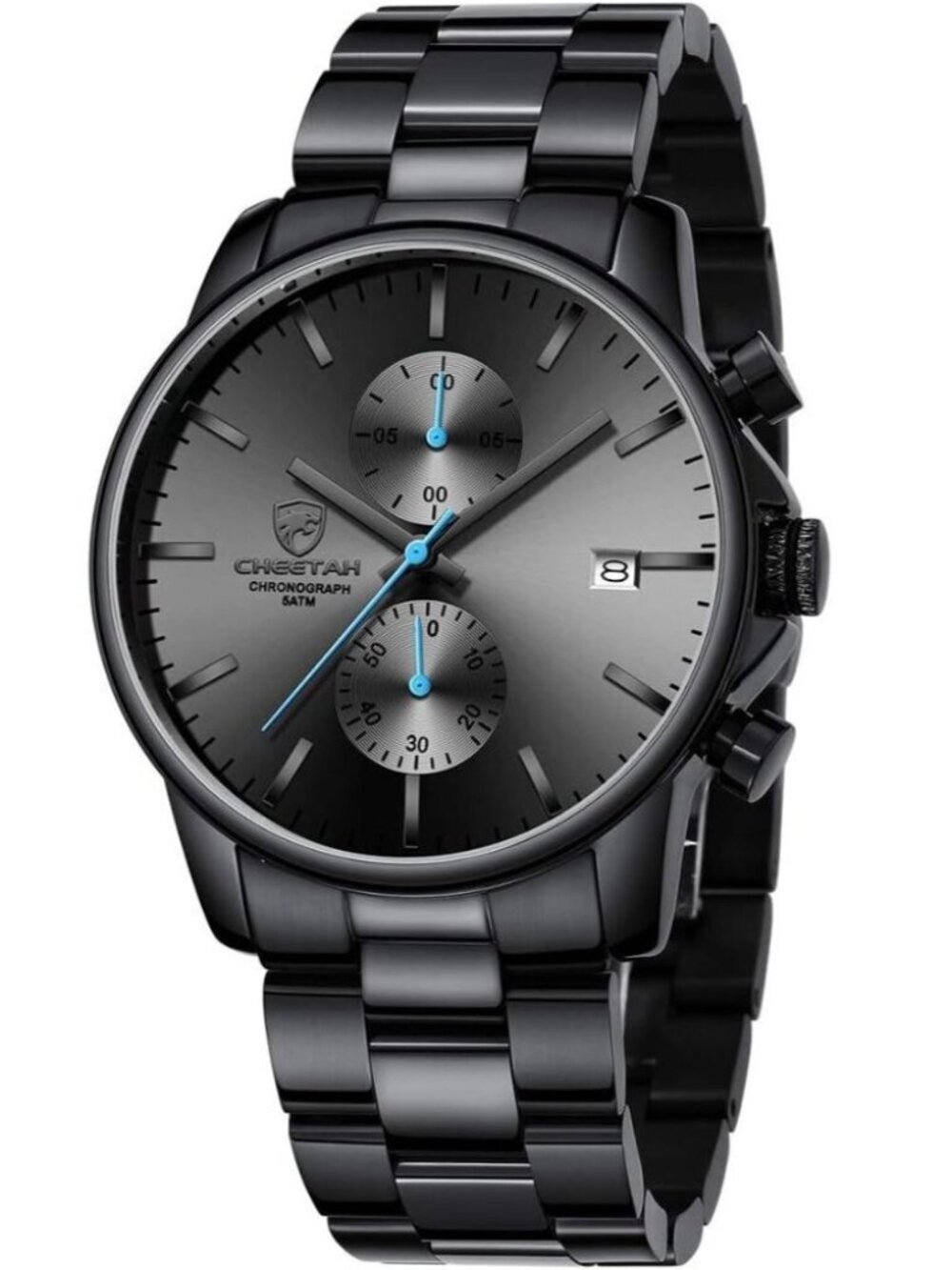 Men's Watches with Black Stainless Steel and Metal Casual Waterproof Quartz